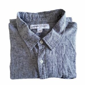 Old Navy Shirt Mens 2XL Stripe Long Sleeve Button Up Linen Blend Beach Coastal